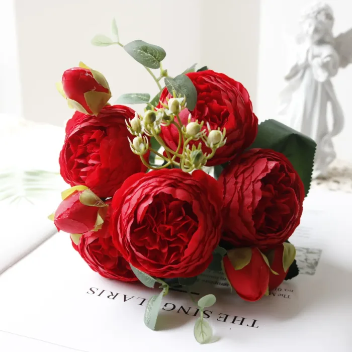 30cm Rose White Peony Artificial Flowers Bouquet 5 Big Head and 4 Bud Cheap Fake Flowers for Home Wedding Decoration Indoor - Image 14