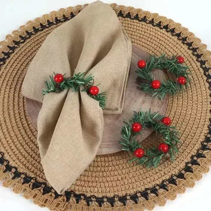 1pc Christmas Red Fruit PVC Pine Needle Napkin Ring Holders Xmas Table Decoration Home Wedding Banquet Hotel Table Sup - Image 2