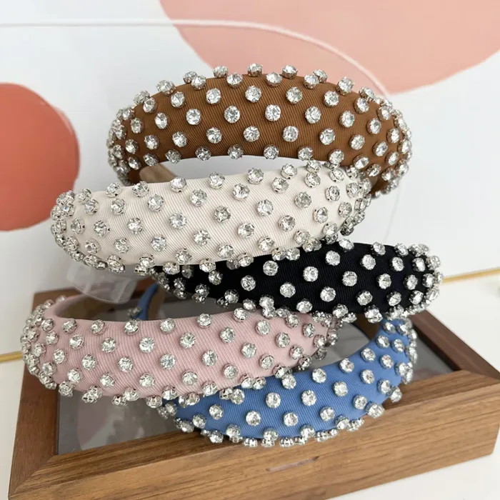 Colorful Full Diamond Popular Rhinestone Hair Accessories Headband For Women Boutique High-end Cotton Crystal Dot Hair Hoops - Image 6