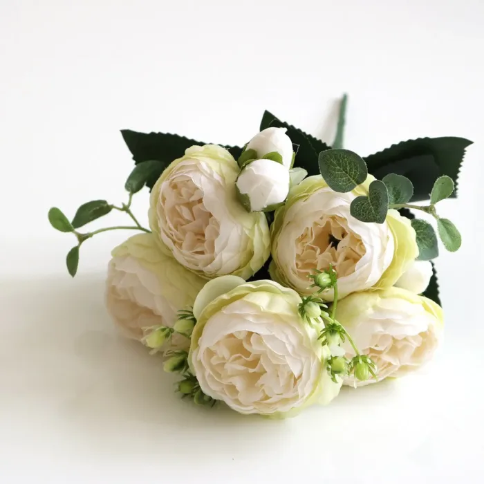 30cm Rose White Peony Artificial Flowers Bouquet 5 Big Head and 4 Bud Cheap Fake Flowers for Home Wedding Decoration Indoor - Image 18
