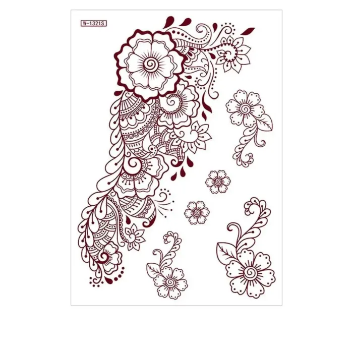 Red Lace Henna Tattoo Sexy Maroon Tattoo Stickers Waterproof India Mehndi Design Temporary Tattoos Finger Hand Tattoo for Women - Image 11