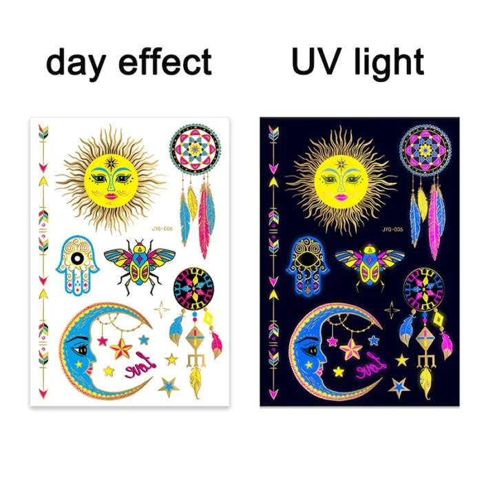 Luminous Temporary Tattoos Stickers Fluorescent Neon In Dark Illuminate Tattoo Elephant/Love Heart Shoulder Tattoo Party Sticker - Image 14