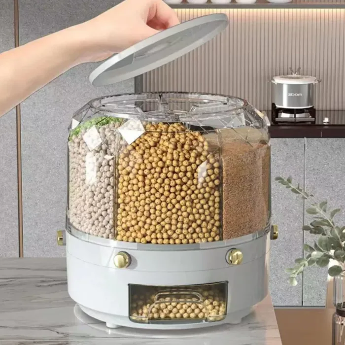 Large Food Storage Container 360° Rotating Rice Grain Dispenser Sealed Dampproof Cereal Storage Box with Lid Kitchen Rice Barrel - Image 1