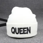 Hot KING QUEEN Letter Embroidery Knitted Cap Hip Hop Men Women Lovers Street Dance Bonnet Warm Hat Skullies Black White - Image 5