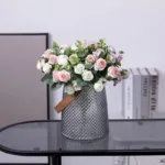 10 Heads Artificial Flower Silk Rose white Eucalyptus leaves Peony Bouquet Fake Flower for Wedding Table Party Vase Home Decor - Image 4