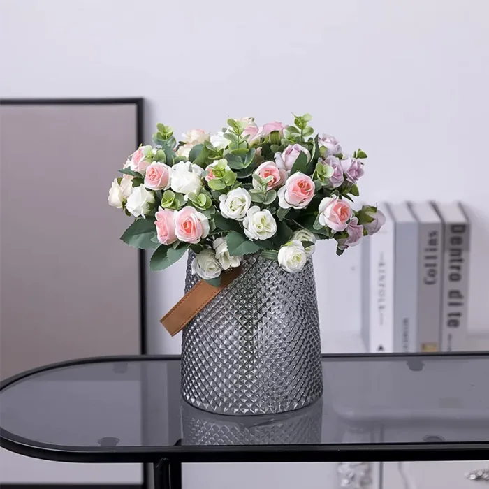 10 Heads Artificial Flower Silk Rose white Eucalyptus leaves Peony Bouquet Fake Flower for Wedding Table Party Vase Home Decor - Image 4