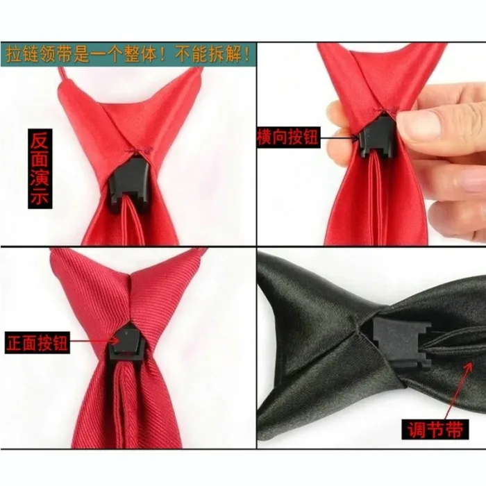 5cm Pre-tied Neck Tie Mens Skinny Zipper Ties Red Black Blue Solid Color Slim Narrow Bridegroom Party Dress Necktie Student Girl - Image 3