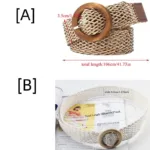 Braided Waist Belt Black Coffee Female Belt Vintage Boho Round Wooden Smooth Buckle Fake Straw Wide Belts Waist Strap For Women - Image 6