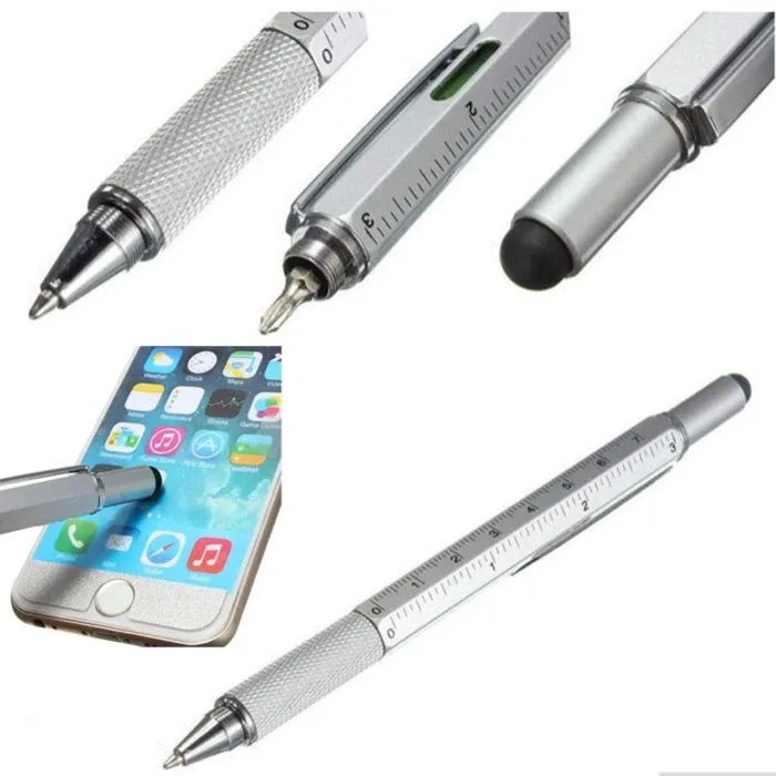 6 In 1 Touch Ballpoint Stylus Pen With Spirit Level Ruler Screwdriver Tool Office School Supplies Hand tool - Image 4