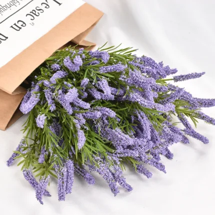 Artificial Lavender Autumn Flower White Foam Bridal Bouquet Plastic Fake Plant Grass For Christmas Home Wedding Table Decor