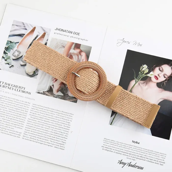 Vintage Bohemian Square Buckle Elastic Braided Belts Women Summer Wild Linen Weave Fake Straw Waist Belt Dress Shirt Decoration - Image 18