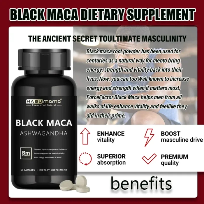 HABUMAMA Black Maca Booster for Men - Maca Supplements for Health, Energy & Endurance, Muscle Mass - Image 2