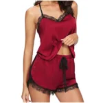 Women Summer Sexy Pajama Sets Sleepwear Sleeveless Strap Nightwear Lace Trim Satin Cami Top Brand Pijamas Strapless Pyjama Femme - Image 6