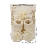 3Pcs/Set Lace Flower Baby Headbands Socks Wing Bow Cotton Non-slip Anklet 0-12M Stockings Wide Elastic Hairbands Infant Socks - Image 2