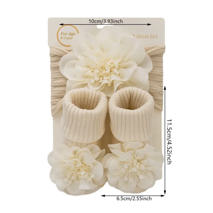 3Pcs/Set Lace Flower Baby Headbands Socks Wing Bow Cotton Non-slip Anklet 0-12M Stockings Wide Elastic Hairbands Infant Socks - Image 2
