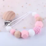 Silicone Dummy Clips Baby Pacifier Leashes & Cases  Infant Teething Toys Beech Cartoon Wooden Chewable Toy Newborn Shower Gifts - Image 7