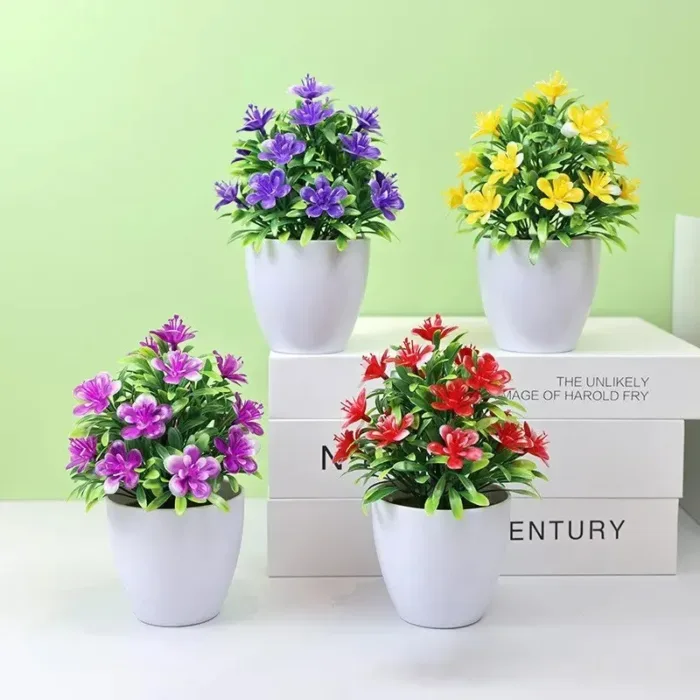 1pc Artificial Flowers Five Leaf Plum Small Potted Plants Can Be Placed Indoors And Outdoors Suitable For Home Room Decoration - Image 2