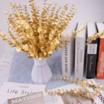 5pcs/Lot Artificial Gold Eucalyptus Branch Stem Artificial Plants for Home Wedding Flower Arrangement Greenery Decoration
