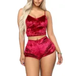 Women Sexy Nightwear Oil Shiny Lingerie Set Super Soft Sleepwear Sleeveless Short Underwear Casual Crop Tops Breath Pajamas Set