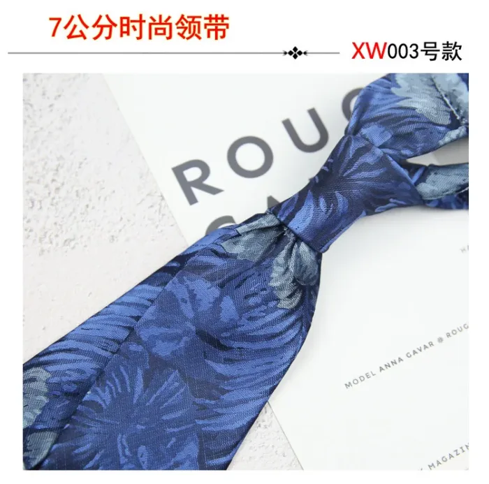2024 New Korean 7cm Luxury Casual Neckties For Men Navy Brown Green Striped Neck Ties Formal Dress Suit Cravat Flower Red Tie - Image 7
