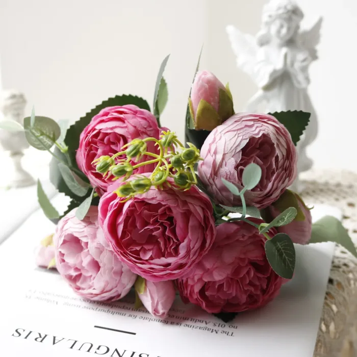30cm Rose White Peony Artificial Flowers Bouquet 5 Big Head and 4 Bud Cheap Fake Flowers for Home Wedding Decoration Indoor - Image 10
