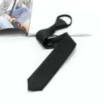 5cm Pre-tied Neck Tie Mens Skinny Zipper Ties Red Black Blue Solid Color Slim Narrow Bridegroom Party Dress Necktie Student Girl - Image 4