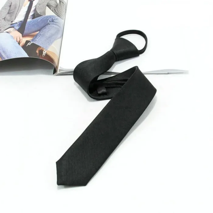 5cm Pre-tied Neck Tie Mens Skinny Zipper Ties Red Black Blue Solid Color Slim Narrow Bridegroom Party Dress Necktie Student Girl - Image 4