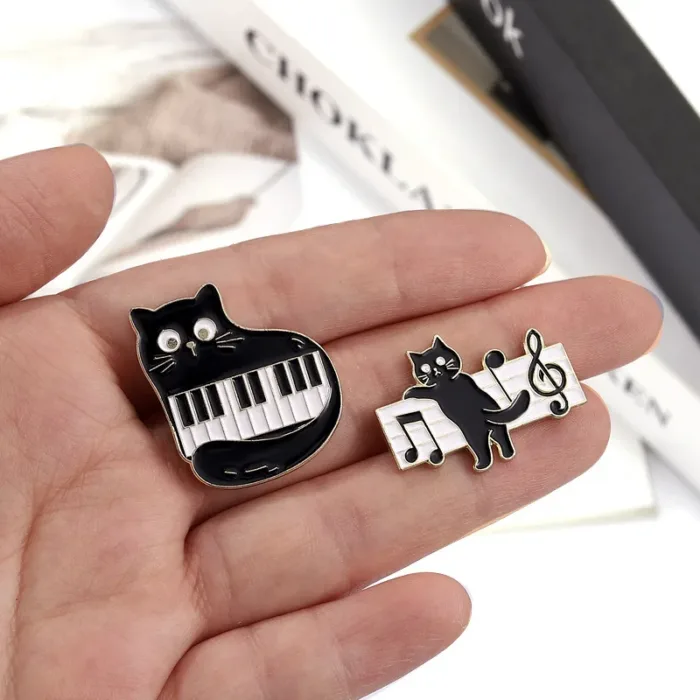 Instrument Piano Accordion Cat Enamel Pins Black Cat Music Note Lapel Badge Clothes Collar Brooch Backpack Jewelry Pin Wholesale - Image 2