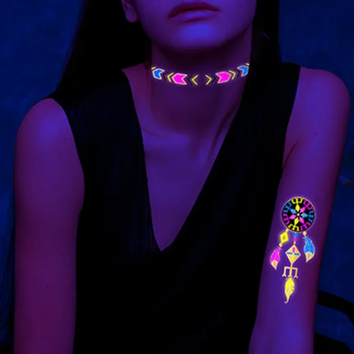 Luminous Temporary Tattoos Stickers Fluorescent Neon In Dark Illuminate Tattoo Elephant/Love Heart Shoulder Tattoo Party Sticker - Image 6