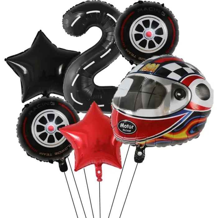6PCS Motor Helmet Balloon Wheel Tire Racing Balloons Birthday Decor Boys Race car Dirt Bike Motorcross Hot Wheel Party Supplies - Image 5