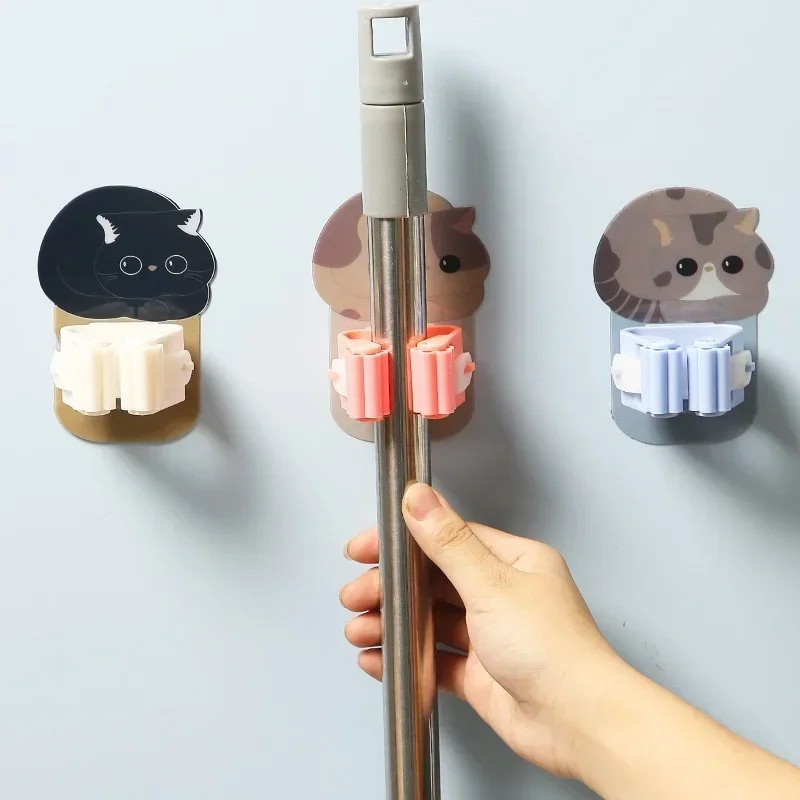 S6675cfd8237c4849859d5bc77c7f99f4q-1.webp Wall Mounted Hooks Mop Organizer Holder Adhesive Cute Cat Multi-Purpose Room Hanger Strong Hooks Kitchen Bathroom Broom Clip - Image 1