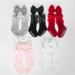 3Pcs/Set Baby Cotton Knee Socks Silk Stain Hair Bow Headbands Non-slip 0-12M Long Leggings Stockings Nylon Hairbands Infant Sock - Image 4