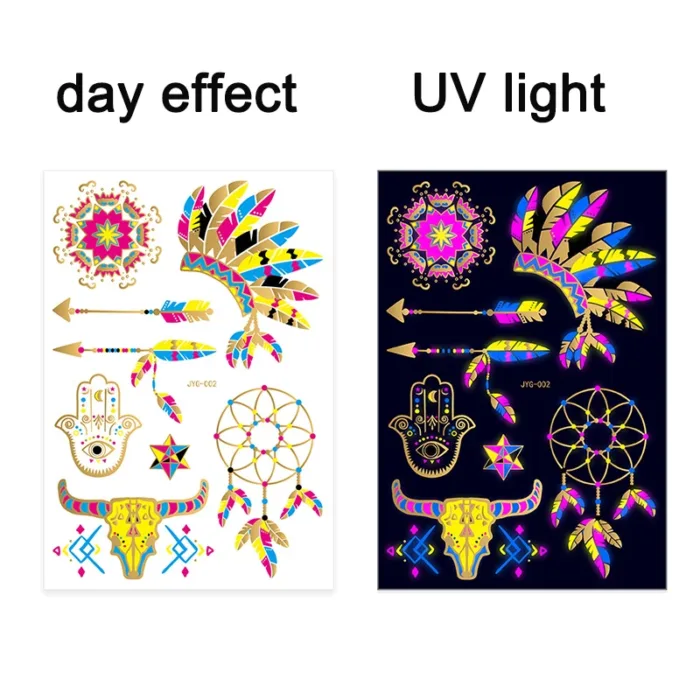 Luminous Temporary Tattoos Stickers Fluorescent Neon In Dark Illuminate Tattoo Elephant/Love Heart Shoulder Tattoo Party Sticker - Image 29
