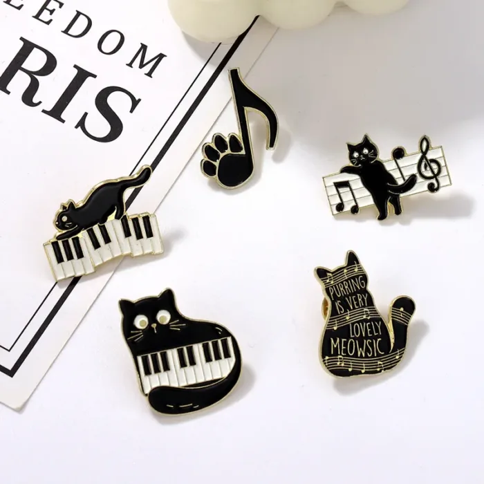 Instrument Piano Accordion Cat Enamel Pins Black Cat Music Note Lapel Badge Clothes Collar Brooch Backpack Jewelry Pin Wholesale - Image 5
