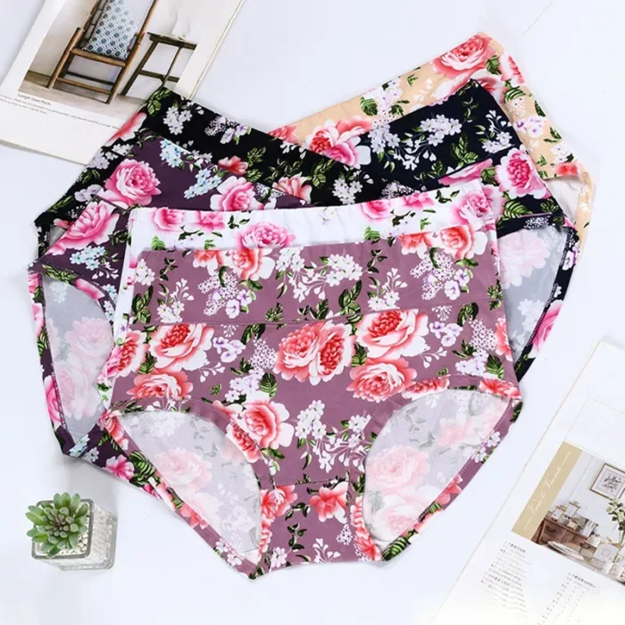 New Bamboo Fiber Underwear Large Size Women Panties Female Ladies Floral Briefs High Waist Plus Underpants Sexy Lingerie 5XL - Image 1