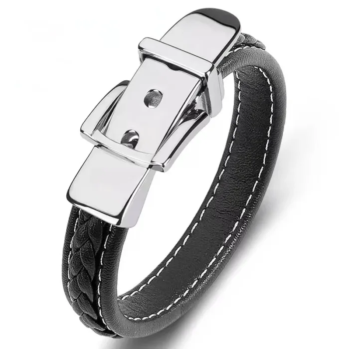 European and American Style Belt Buckle Stainless Steel Trendy Punk Style Men's Bracelet Multicolor Wide Leather Rope Bracelet - Image 20