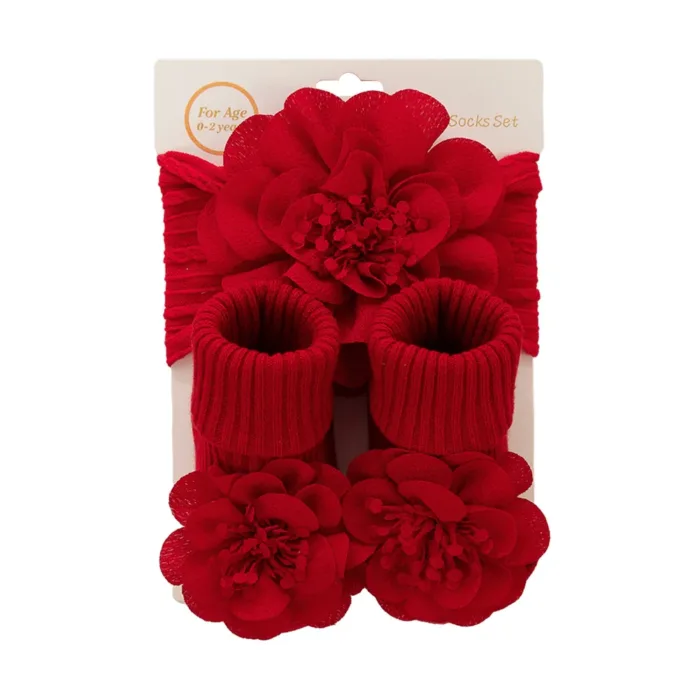 3Pcs/Set Lace Flower Baby Headbands Socks Wing Bow Cotton Non-slip Anklet 0-12M Stockings Wide Elastic Hairbands Infant Socks - Image 7