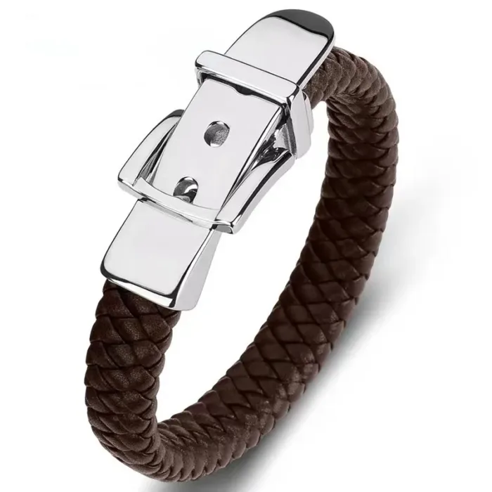 European and American Style Belt Buckle Stainless Steel Trendy Punk Style Men's Bracelet Multicolor Wide Leather Rope Bracelet - Image 13