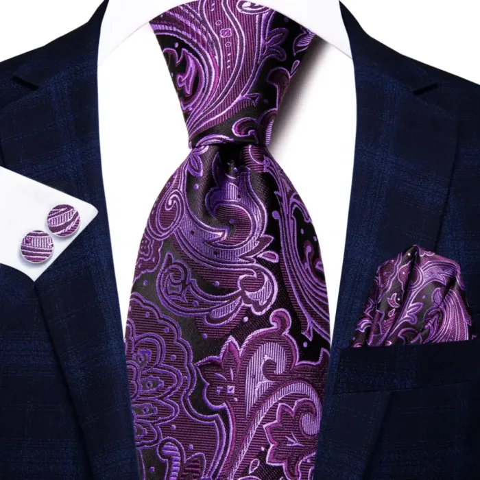 Hi-Tie Designer Black Blue Striped 63inch Silk Men Tie Extra Long Ties for Men Woven Classic 160cm Men Necktie Pocket Square Set - Image 31