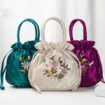 Small Women Bucket Bag Top Handle Ladies Handbag Phone Bag Summer Purse National Style Embroidered Flower Pattern Drawstring Bag - Image 2