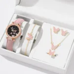 6/1pcs Set Women Watch Ring Necklace Earrings Bracelet Set Watches Butterfly Leather Strap Ladies Quartz WristWatch (No Box) - Image 7
