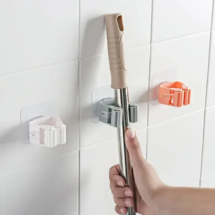 1pcs Punch-free Mop Holder Bathroom Shelf Wall-Mounted Mop Broom Hanger Self Adhesive Hooks Bathroom Storage Home Accessories - Image 3