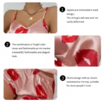 Women's Cute Heart Print Satin Pajama Set - V Neck Cami Top and Elastic Shorts for Comfortable Sleep and Lounging Homewear - Image 5