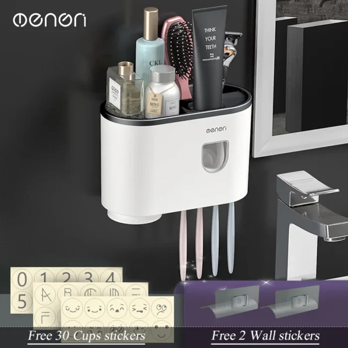 MENGNI-Magnetic Adsorption Inverted Toothbrush Holder Wall -Automatic Toothpaste Squeezer Storage Rack Bathroom Accessories - Image 17