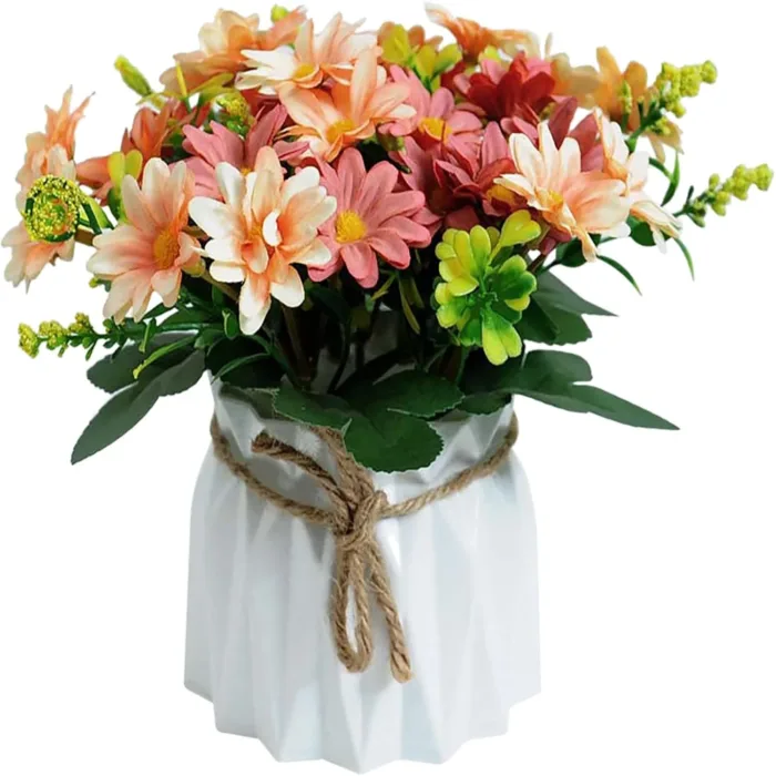 Artificial Daisy Flowers in Vase Real Touch Fake Daisies Faux Silk Plant Arrangements for Vase Table Centerpiece DIY Window Liv - Image 2
