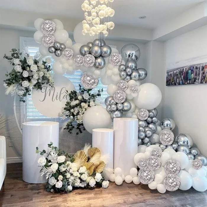 5/10/12inch Birthday Wedding Party Metal Silver White Balloon Wholesale Holiday Decoration Site Layout Props Baby Shower Toys - Image 1