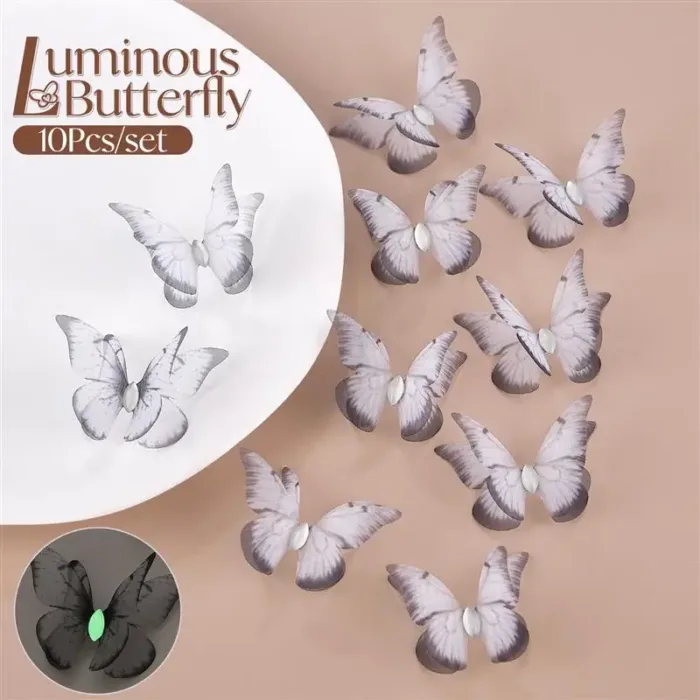 10pcs 4.5cm Double Layered Tulle 3D Luminous Butterfly Wings DIY Sewing Accessories Dress Hair Accessories Headwear Decoration - Image 11