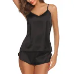 Two Piece Suit Women Pajamas Sexy Sling V Neck Sleepwear Satin Top And Shorts Splicing Lace Solid Nightclothes Female Pijama Set - Image 9