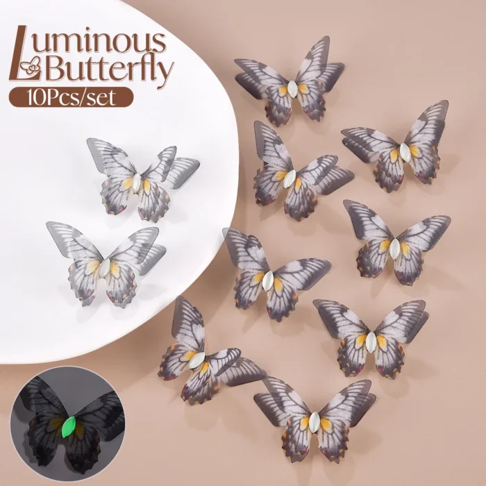 10pcs 4.5cm Double Layered Tulle 3D Luminous Butterfly Wings DIY Sewing Accessories Dress Hair Accessories Headwear Decoration - Image 1