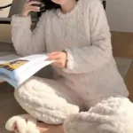 Autumn Women Solid Warm 2 Piece Sets Thicken Velvet Ribbed Fleece Set Pullover And Pants Women Casual Pajama Sets 2024 - Image 6